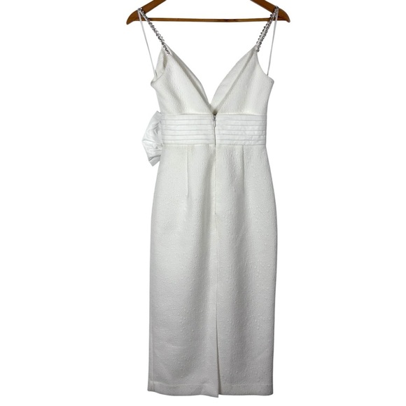 ANTHROPOLOGIE REBECCA VALLANCE GENEVIEVE BRIDAL BOW V-NECK SHEATH MIDI DRESS - Picture 7 of 17